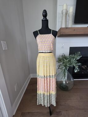 NWT! Floral Tiered Maxi Dress in Pink, Yellow & Green